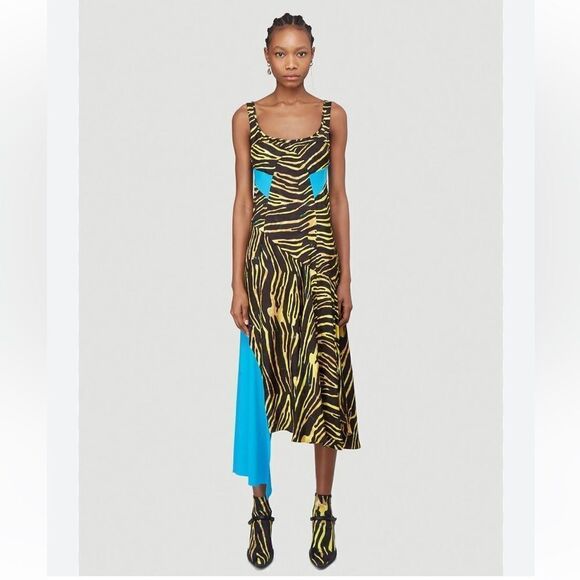Marine Serre printed mixed media asymmetrical midi dress $1745 NWT Sz L - Picture 1 of 16